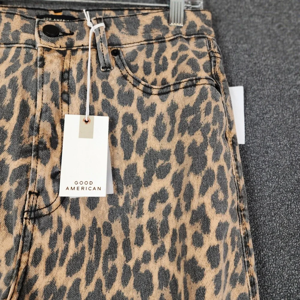 Good American Good Standard Kick Flare Jeans Lucky Leopard High Rise 10/30 - Picture 2 of 15